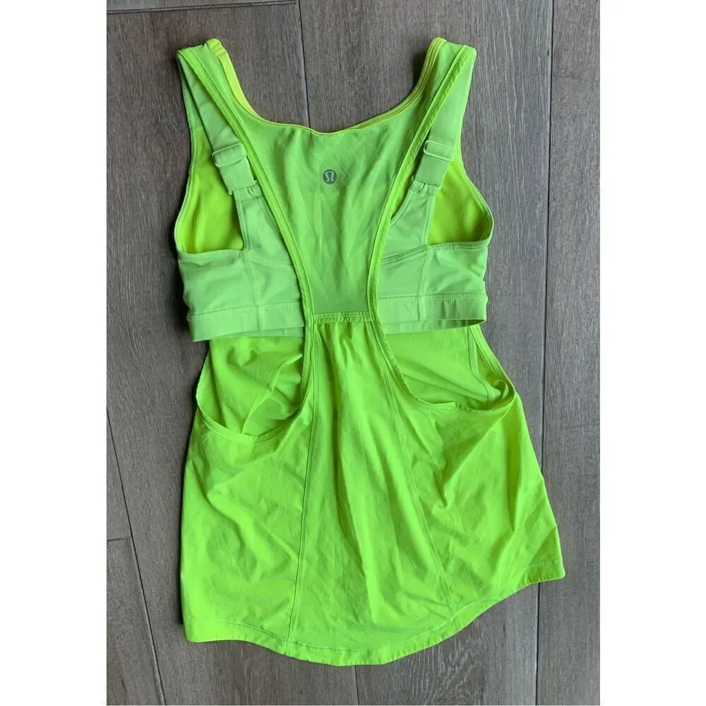 Lululemon Run For The Money Highlighter Yellow SPORT BRA TANK TOP sz 4